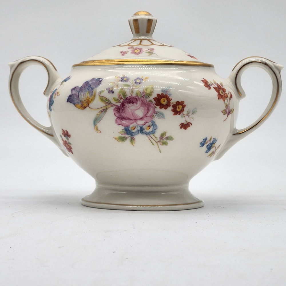 Lamberton Ivory China Linda Lee Sugar Bowl with Lid Floral Gold Trim‎ American